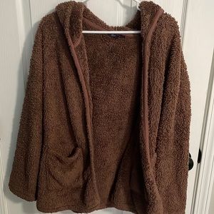Fuzzy brown cardigan jacket